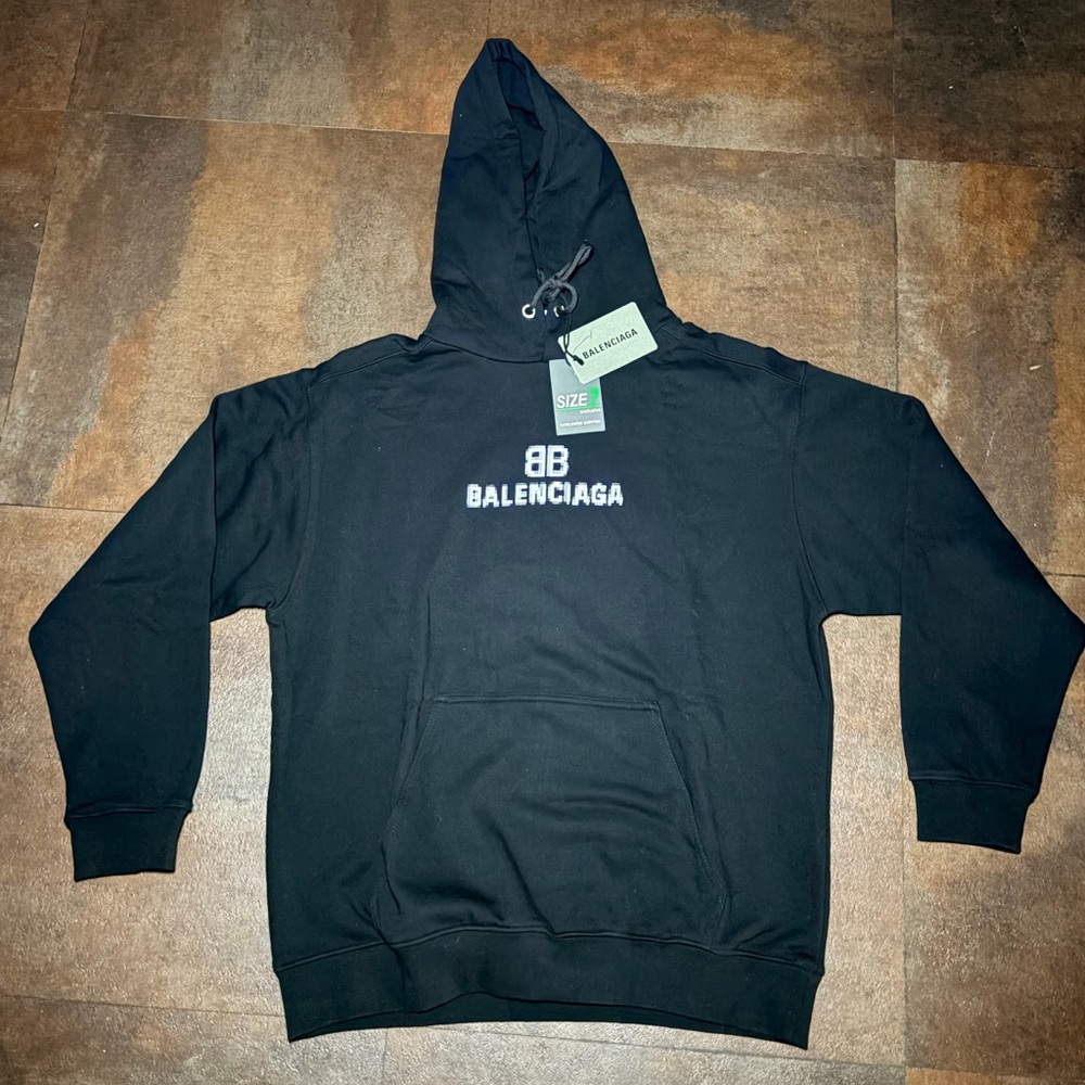 Balenciaga BB Pixel Logo Mens Black Hoodie Size Small